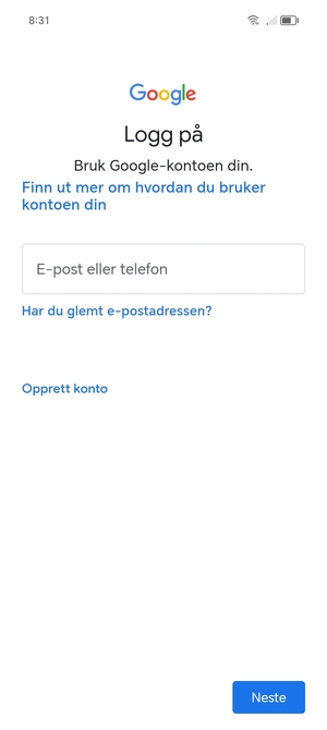 Skriv inn din Gmail-adresse og velg Neste
