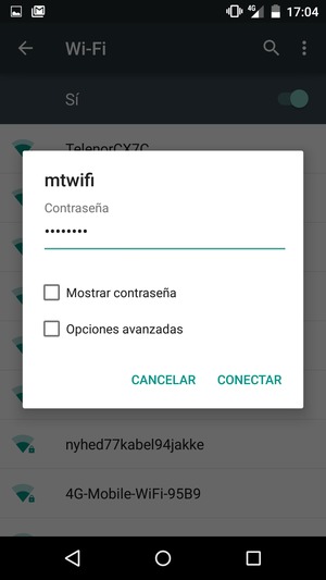 Introduzca la contraseña de Wi-Fi y seleccione CONECTAR