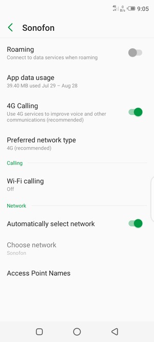 Select Preferred network type