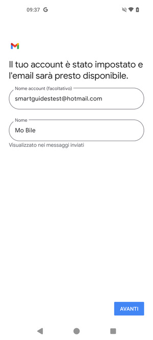 Scegli un nome per il tuo account e inserisci il tuo nome. Seleziona AVANTI