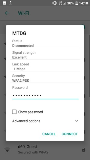 Enter the Wi-Fi password and select CONNECT