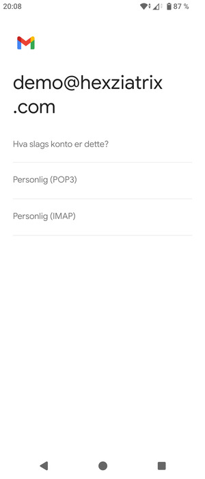 Velg Personlig (POP3) eller Personlig (IMAP)