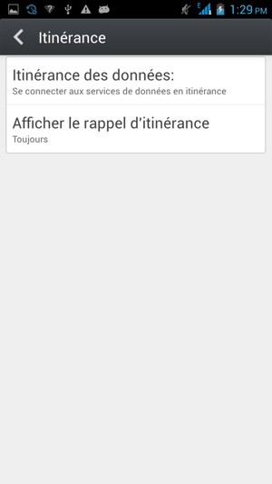 Sélectionnez Itinérance des données