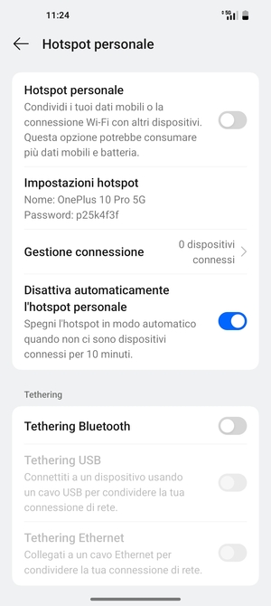 Seleziona Impostazioni hotspot