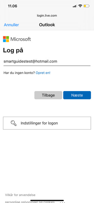 Indtast din e-mailadresse og vælg Næste