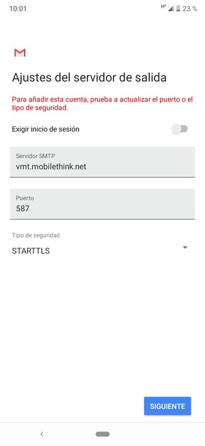 Seleccione Tipo de seguridad