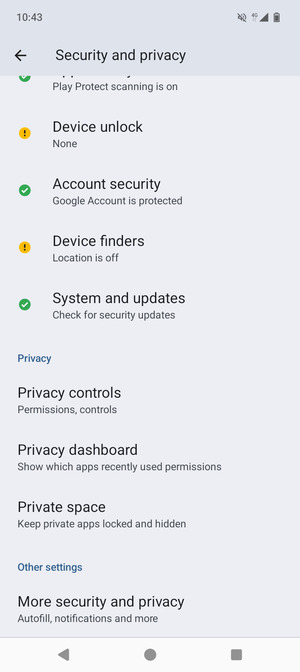 Scroll to and select More security and privacy