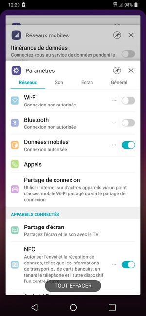 Sélectionnez TOUT EFFACER pour fermer toutes les applications en cours d'exécution