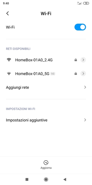 Seleziona la rete wireless a cui desideri connetterti