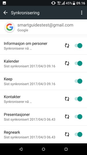 Dine kontakter fra Google vil synkroniseres til smarttelefonen din