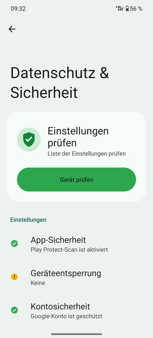 Um Ihre Bildschirmsperre zu aktivieren, gehen Sie zum Datenschutz & Sicherheit Menü und wählen Sie  Geräteentsperrung