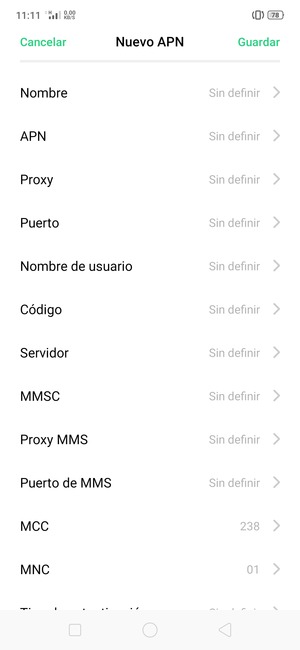 Introduzca la información de MMS