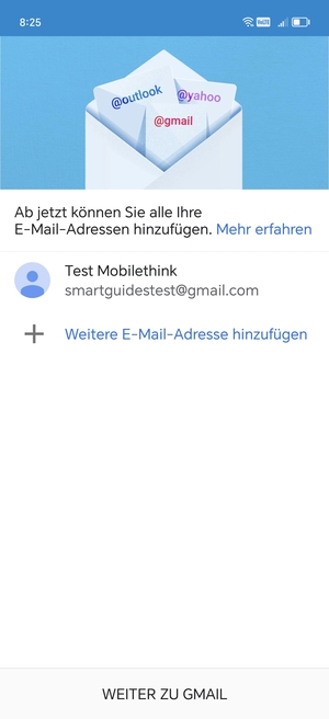 Wählen Sie WEITER ZU  GMAIL
