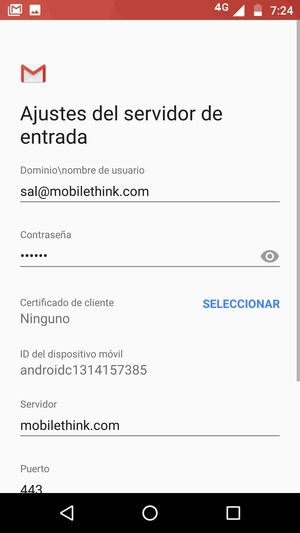 Introduzca Nombre de usuario y la dirección de servidor Exchange