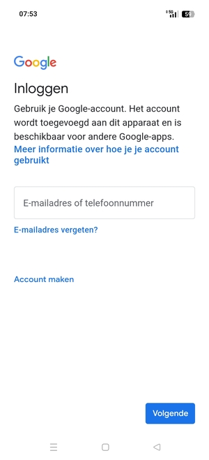 Voer uw Gmail adres in en selecteer Volgende