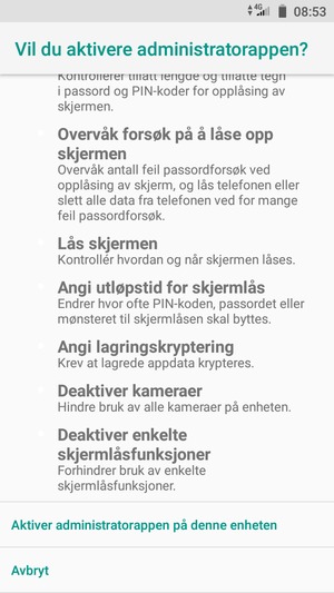 Bla til og velg Aktiver administratorappen på denne enheten