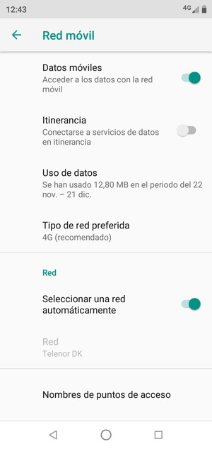 Desactivar Seleccionar una red automáticamente