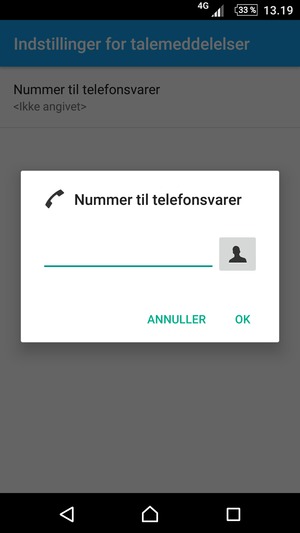 Indtast Nummer til telefonsvarer og vælg OK