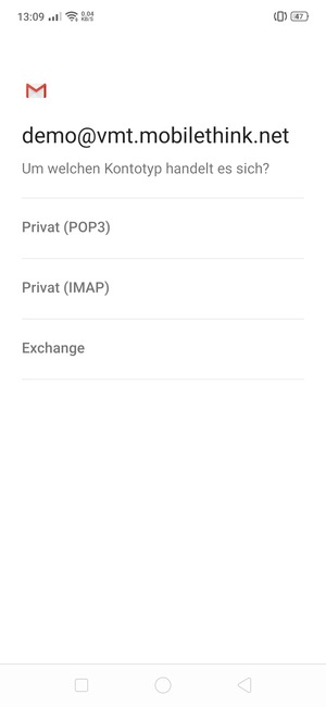 Wählen Sie Privat (POP3) oder Privat (IMAP)