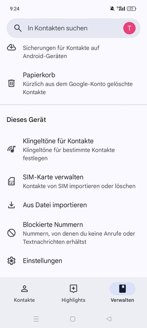Scrollen Sie und wählen Sie SIM-Karte verwalten