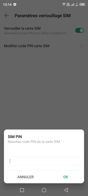Saisissez votre Nouveau code PIN de la carte SIM et sélectionnez OK