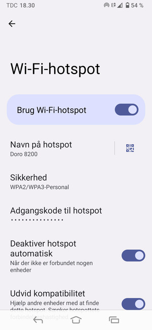 Din telefon er nu sat op til brug som modem