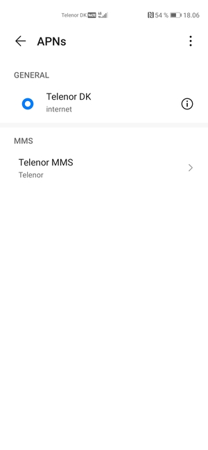 Select the Internet access point