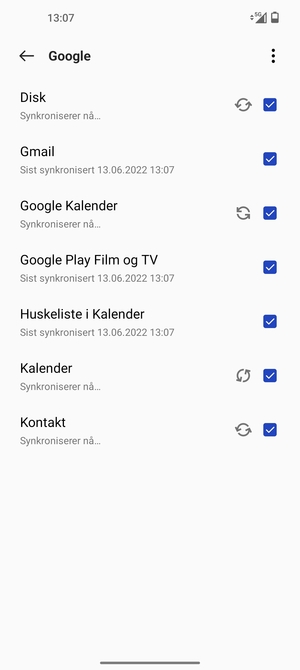 Din informasjon blir synkronisert