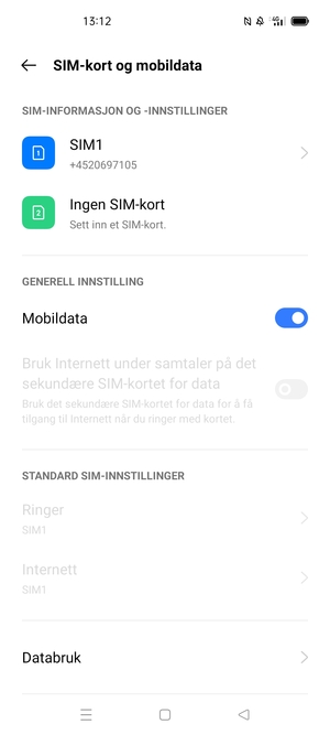 Velg SIM1 eller SIM2