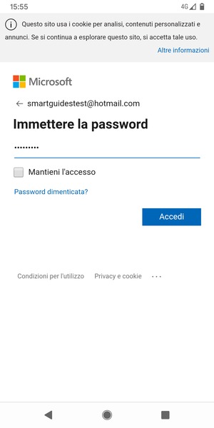 Inserisci la tua password e seleziona Avanti
