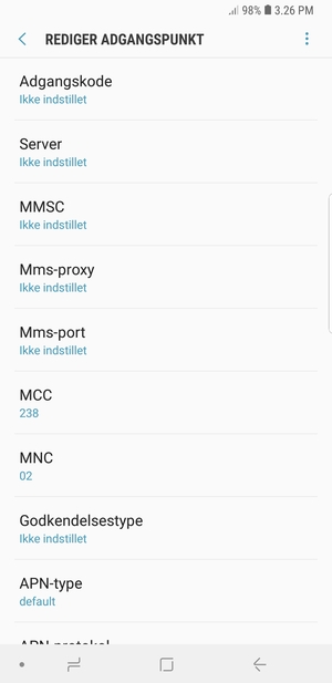Scroll ned og indtast MMS-oplysninger