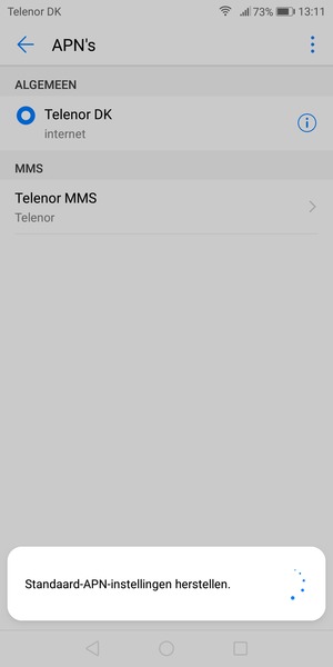 Uw telefoon wordt teruggezet naar standaard internet- en mms-instellingen