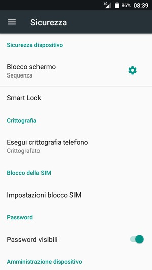 Per cambiare il PIN della scheda SIM, torna al menu Sicurezza e seleziona Impostazioni blocco SIM