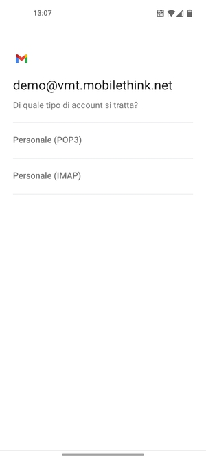 Seleziona Personale (POP3) o Personale (IMAP)
