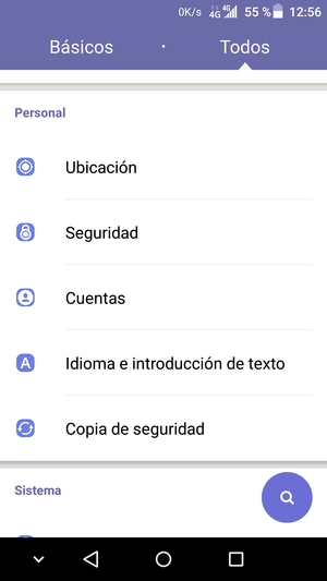 Desplácese y seleccione Seguridad