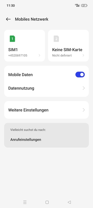 Wählen Sie SIM1 oder SIM2