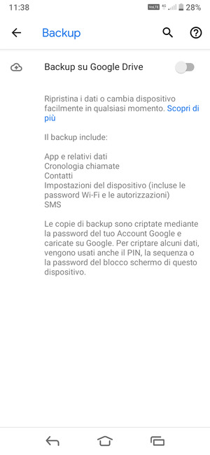 Attiva Backup su Google Drive