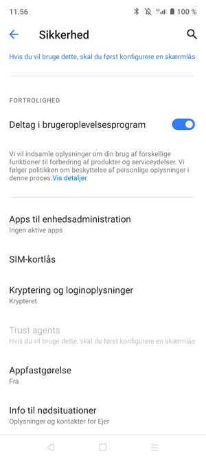For at ændre PIN-koden til SIM-kortet, scroll til og vælg SIM-kortlås