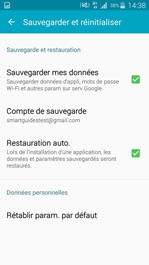Activer le Sauvegarder mes données et sélectionnez Compte de sauvegarde