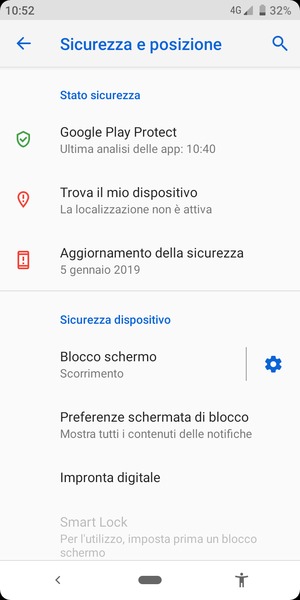 Per attivare il blocco dello schermo, vai al menu Sicurezza e posizione e seleziona Blocco schermo