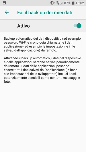 Seleziona il tasto Indietro