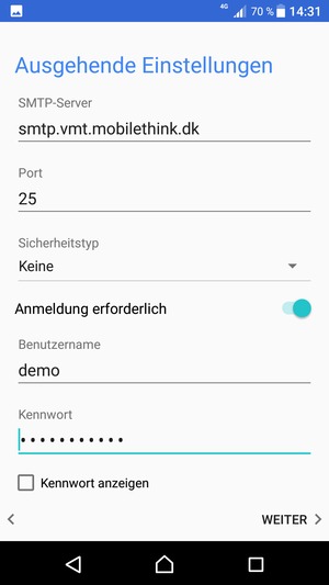 Geben Sie die Server-Adresse für ausgehende Post ein