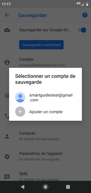 Sélectionnez votre compte de sauvegarde