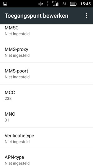 Scroll naar beneden en voer mms-gegevens in