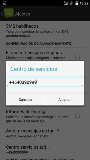 Introduzca el número de Centro de servicios y seleccione Aceptar