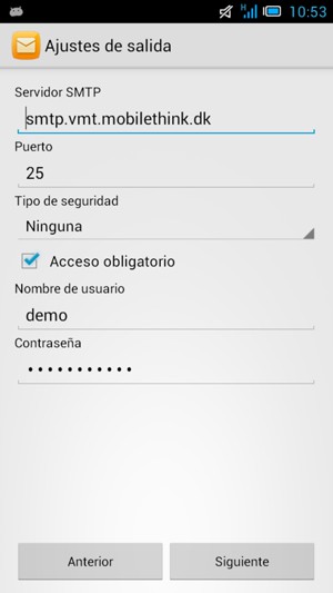 Introduzca la dirección de servidor saliente