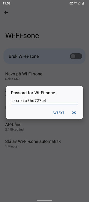 Skriv inn et Wi-Fi hotspot-passord på minst 8 tegn og velg OK