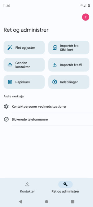 Vælg Importér fra SIM-kort