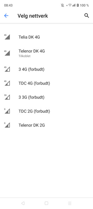 Velg en nettverksoperatør fra listen
