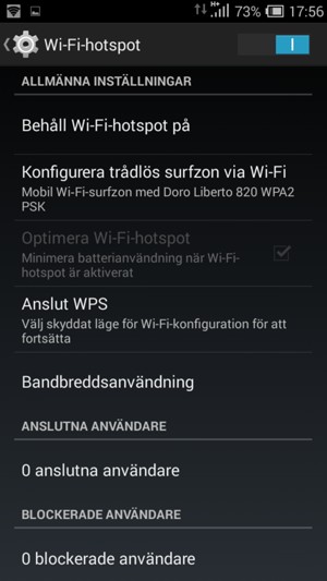 Din telefon har nu ställts in för att kunna användas som ett modem